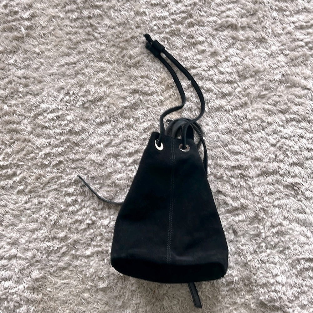 NWT URBAN OUTFITTERS Black Suede Drawstring Backpack w/Silver Grommets & Zipper - Picture 4 of 4